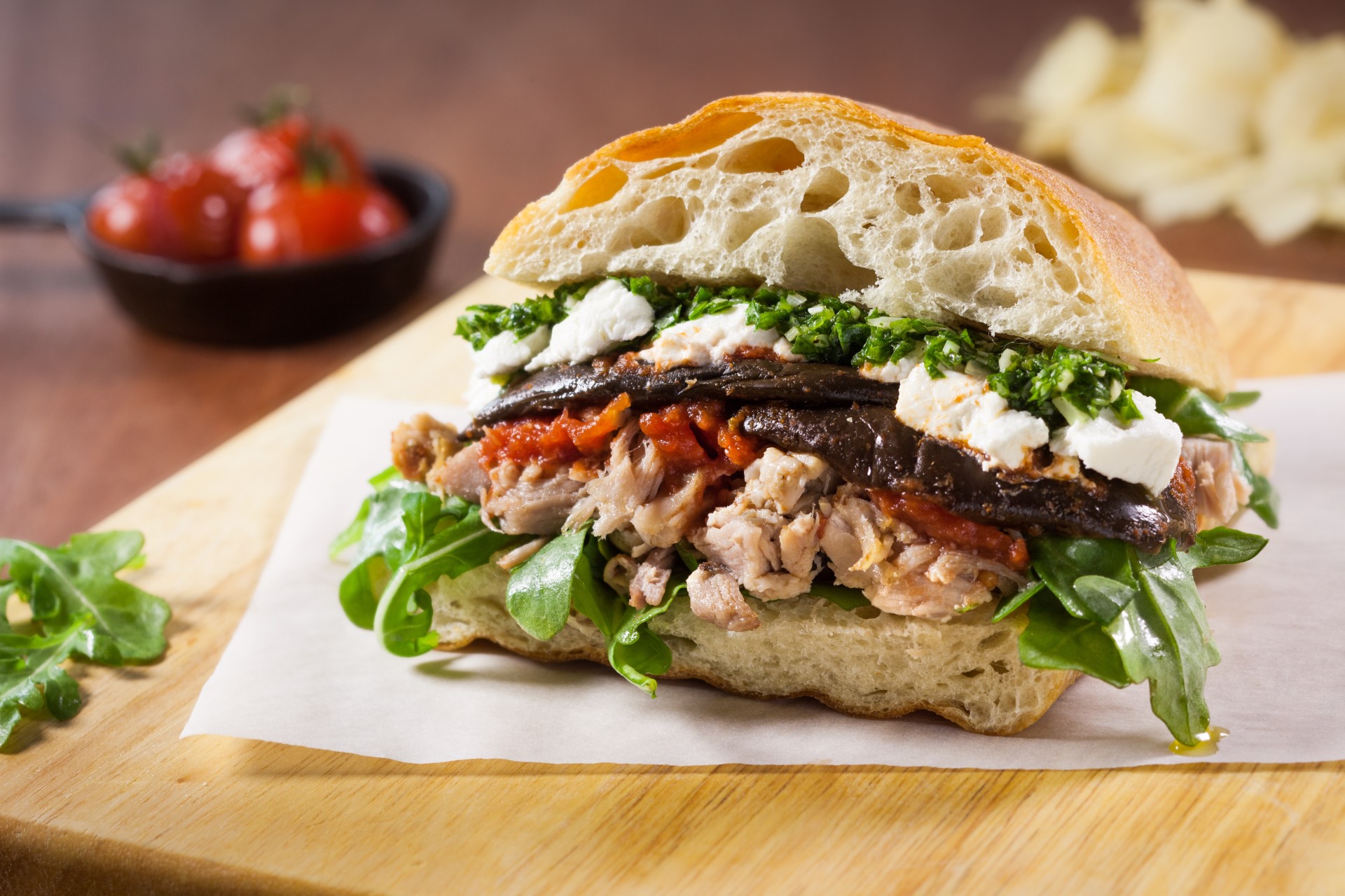 Pork Shoulder Cushion with Spices on brioche bread