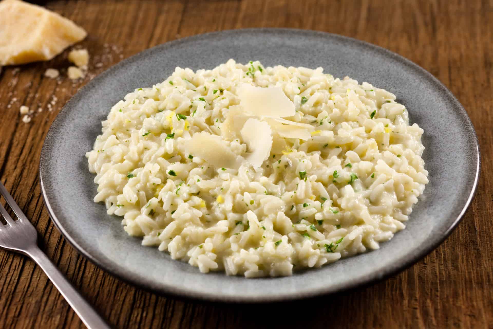 lemon risotto with cheese flake toppings